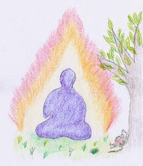 De Boeddha verlicht, een kleurpotlood schets